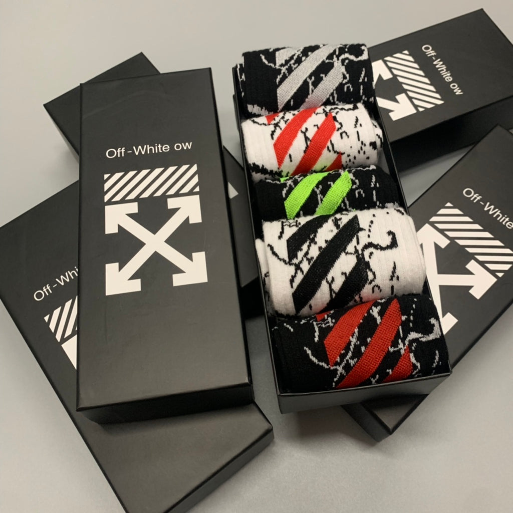 Off-White Splash-Style Graphics Crew Socks - 5-Pair Set