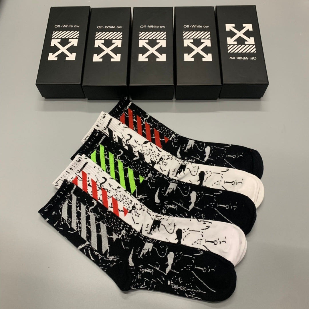 Off-White Splash-Style Graphics Crew Socks - 5-Pair Set