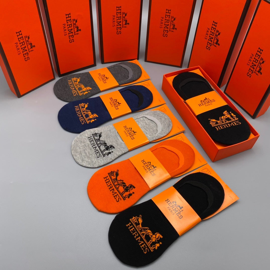 Hermes Equestrian-Style Graphics No-Show Socks - 5-Pair Set