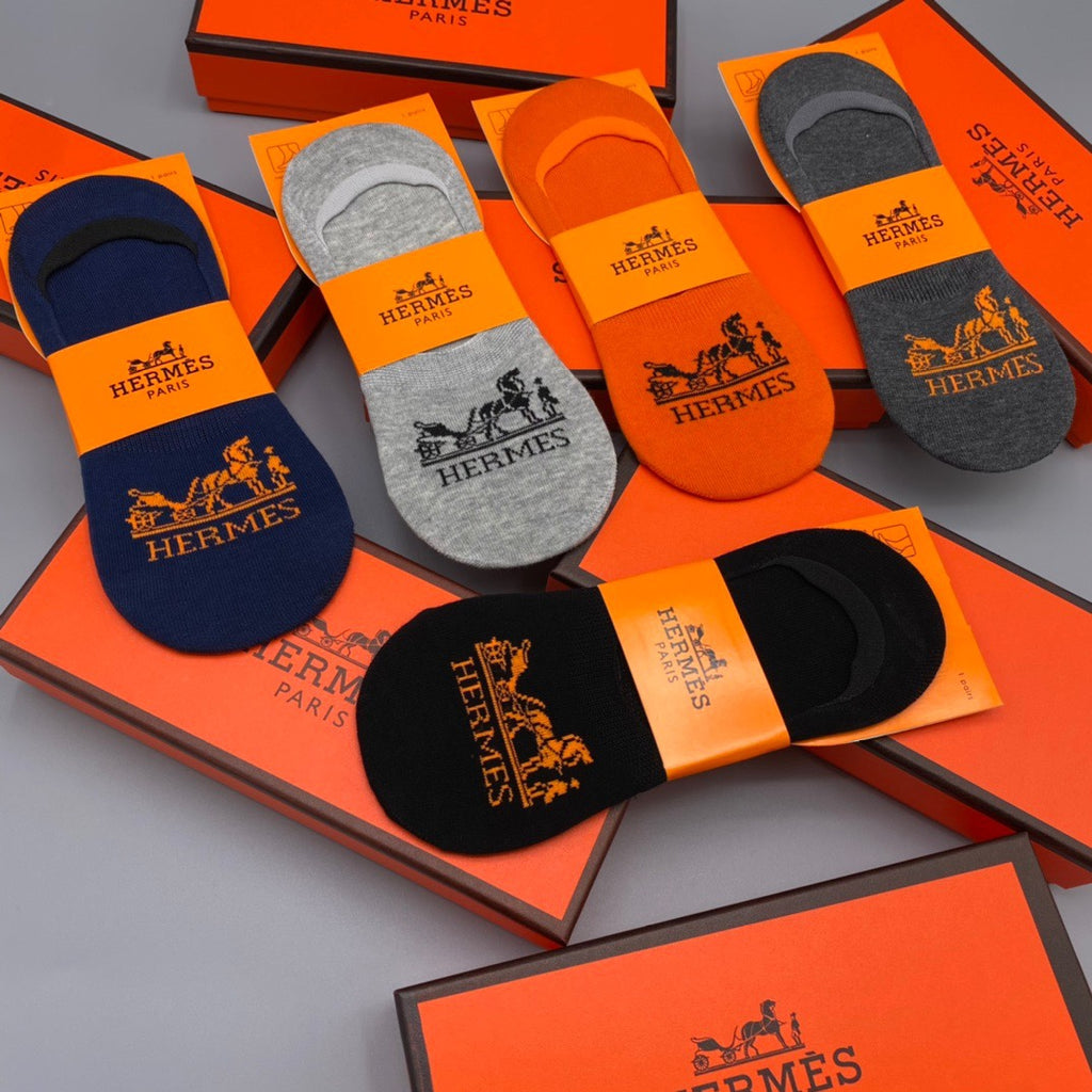 Hermes Equestrian-Style Graphics No-Show Socks - 5-Pair Set