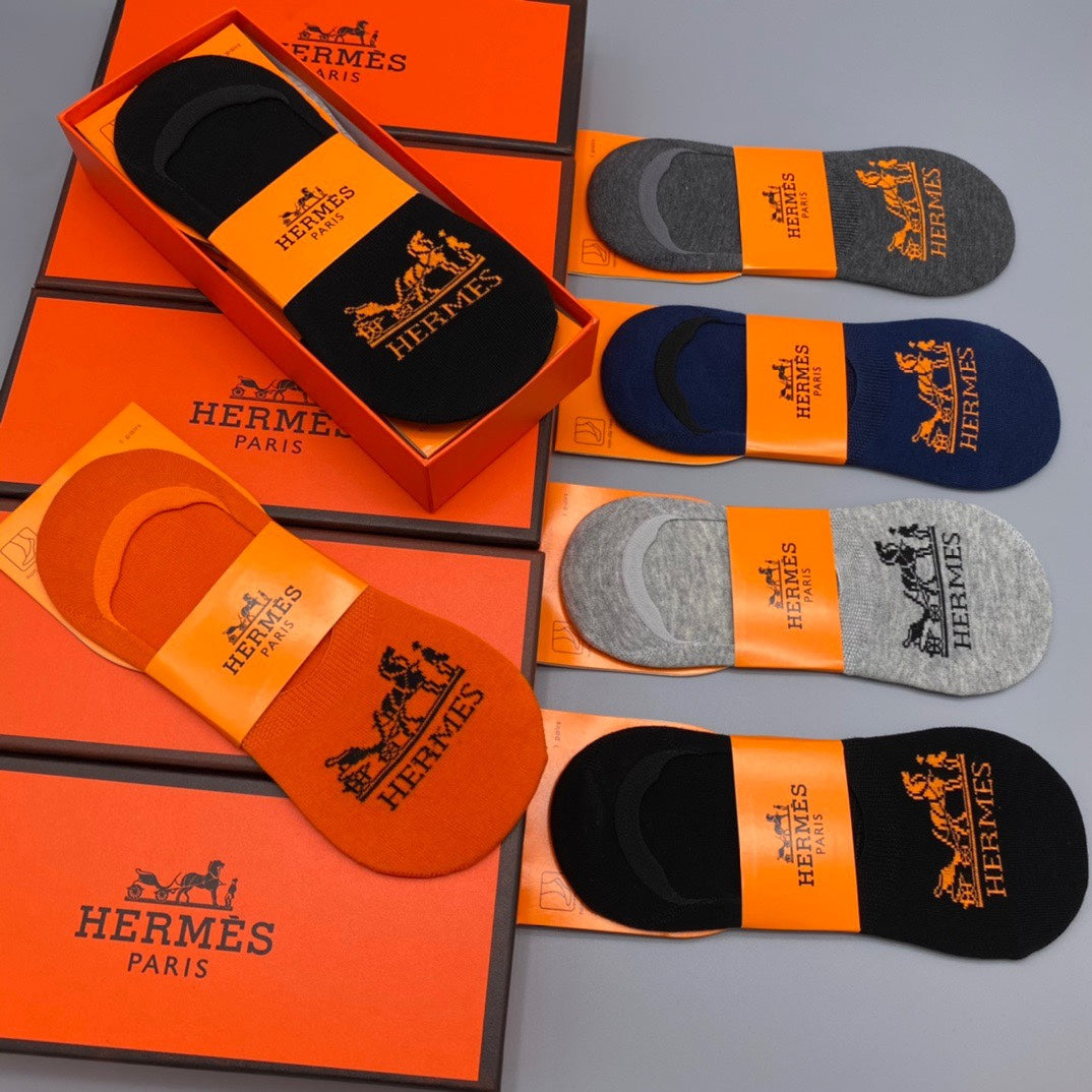 Hermes Equestrian-Style Graphics No-Show Socks - 5-Pair Set