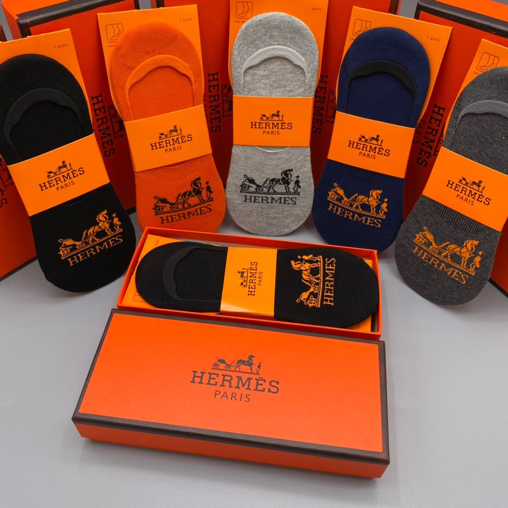 Hermes Logo No-Show No-Show Socks - 5-Pair Box