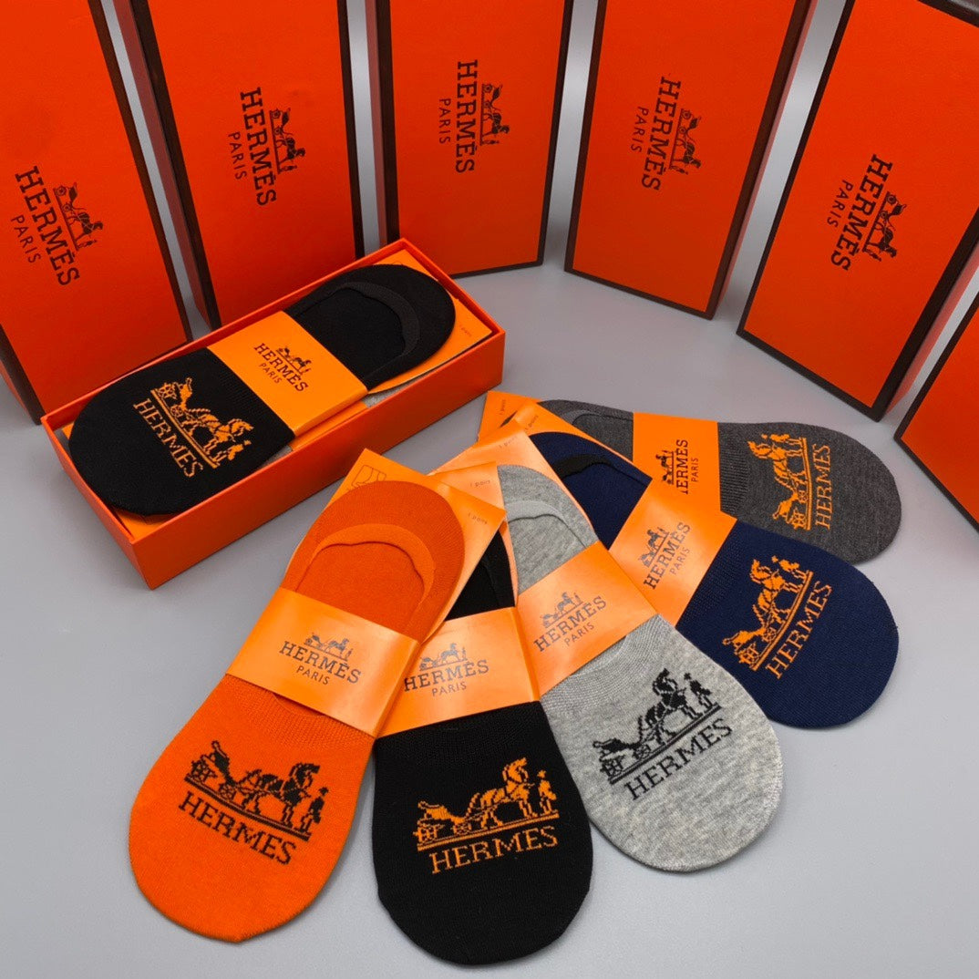 Hermes Horse Graphics No-Show Socks - 5-Pair Set
