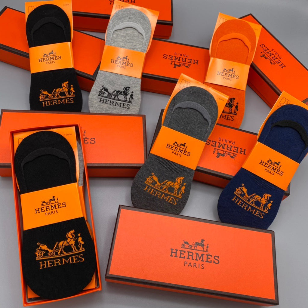 Hermes Equestrian-Inspired Graphics No-Show Socks - 5-Pair Set