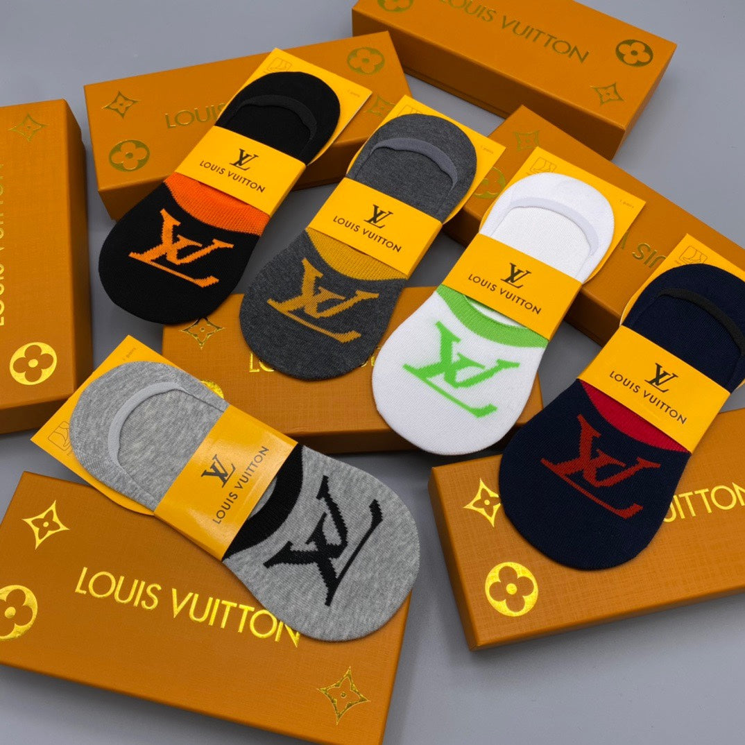 Louis Vuitton Cotton Visible Colour, Cuff And Emblem Details No-Show Socks - 5-Pair Set