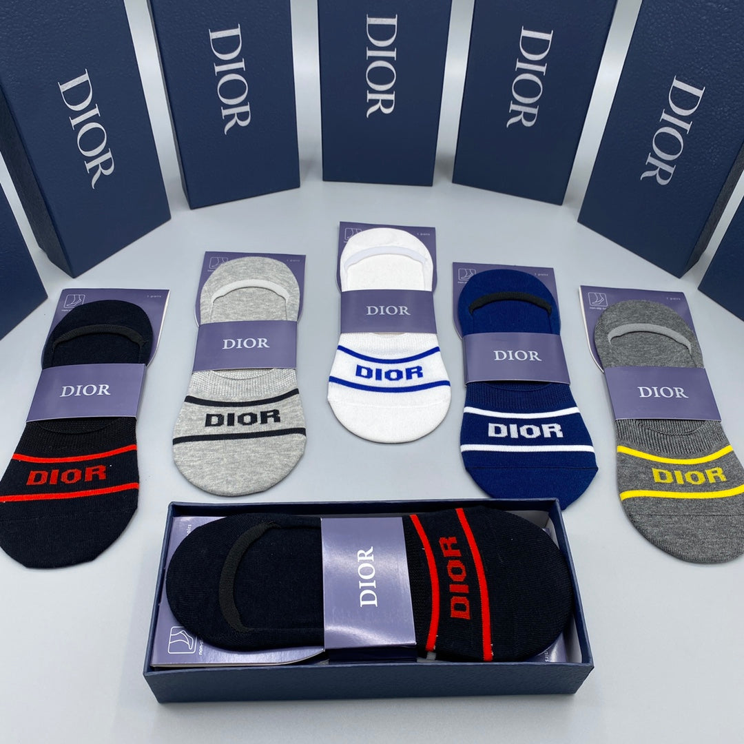Dior Logo-Band Color-Block No-Show Socks - Box of 5 Pairs