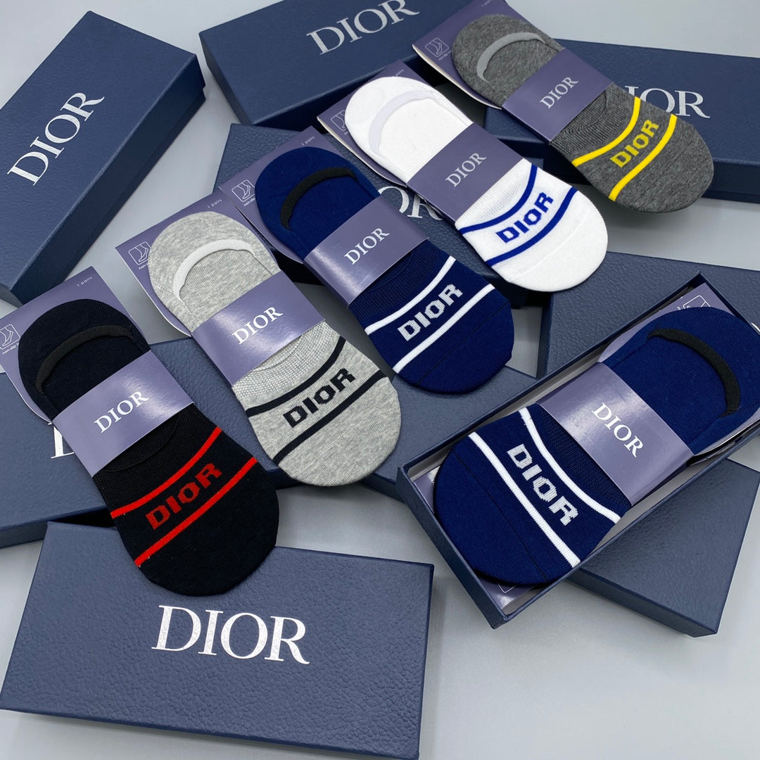 Dior Varied Stripe And Bee Details No-Show Socks - 5-Pair Set