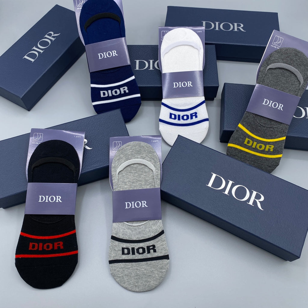 Dior Clean Wordmark And Stripe Details No-Show Socks - 5-Pair Set