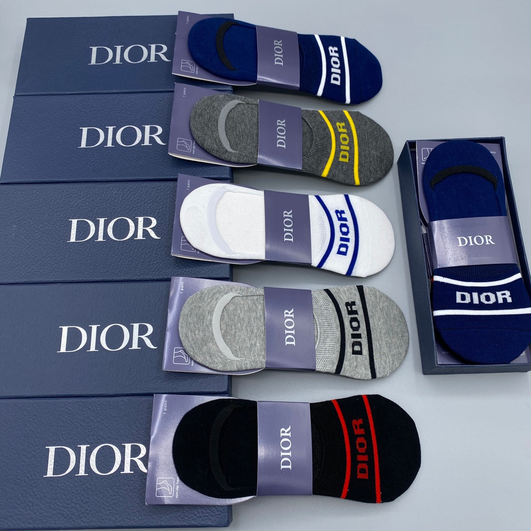 Dior Clean Wordmark And Stripe Details No-Show Socks - 5-Pair Set