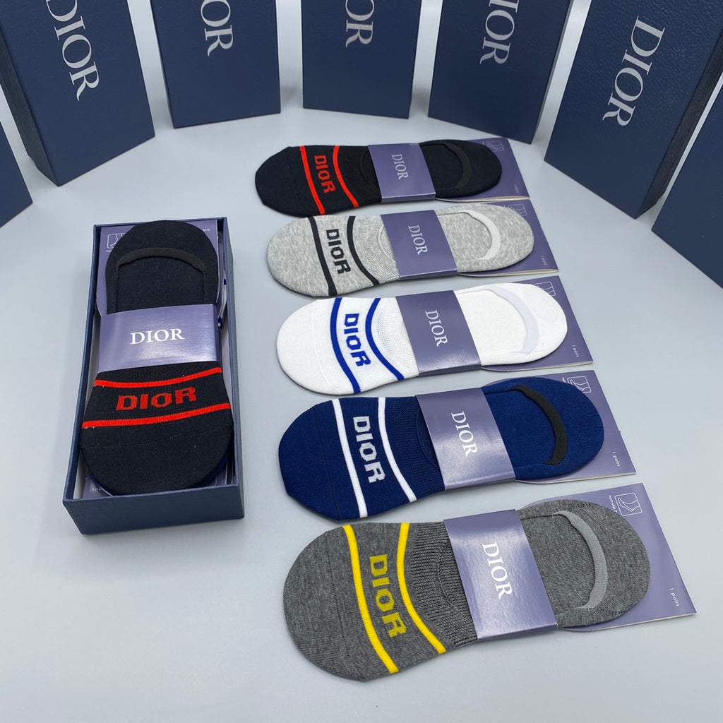 Dior Logo-Band Color-Block No-Show Socks - Box of 5 Pairs