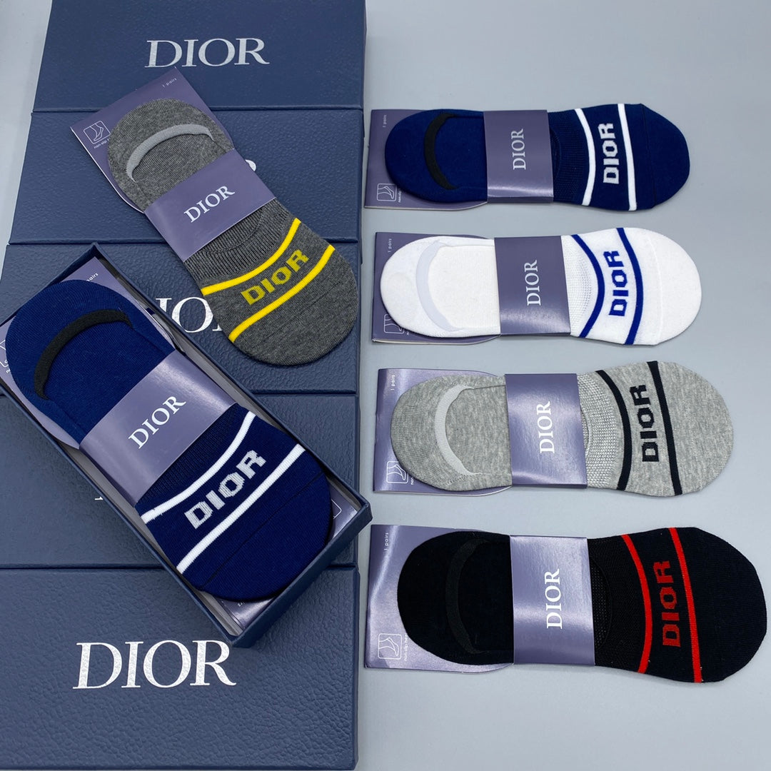 Dior Logo-Band Color-Block No-Show Socks - Box of 5 Pairs
