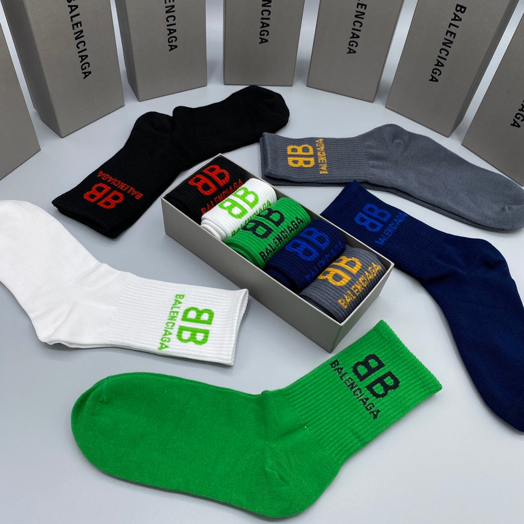 Balenciaga Colourful Bb Graphics Crew Socks - 5-Pair Set