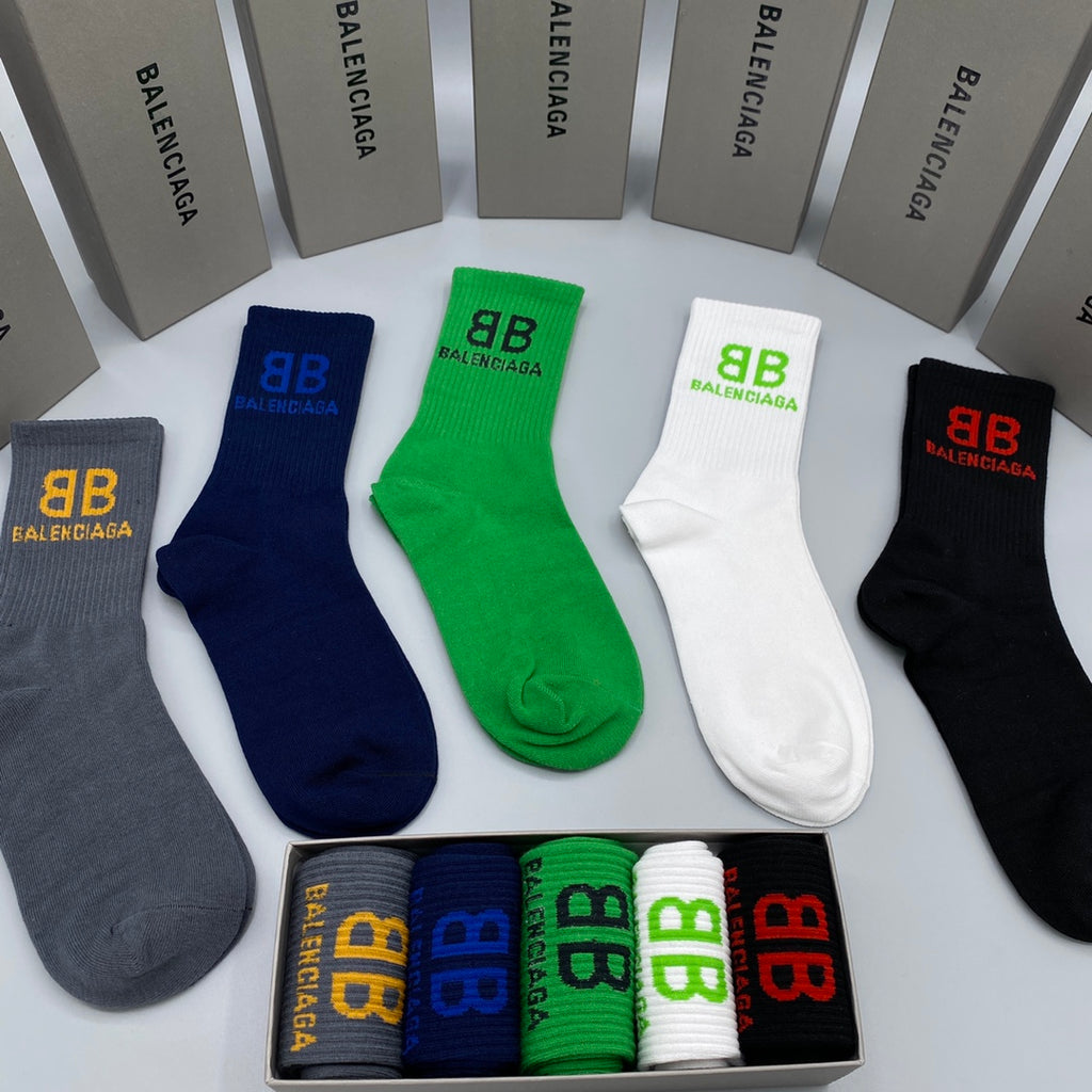Balenciaga Colourful Bb Graphics Crew Socks - 5-Pair Set
