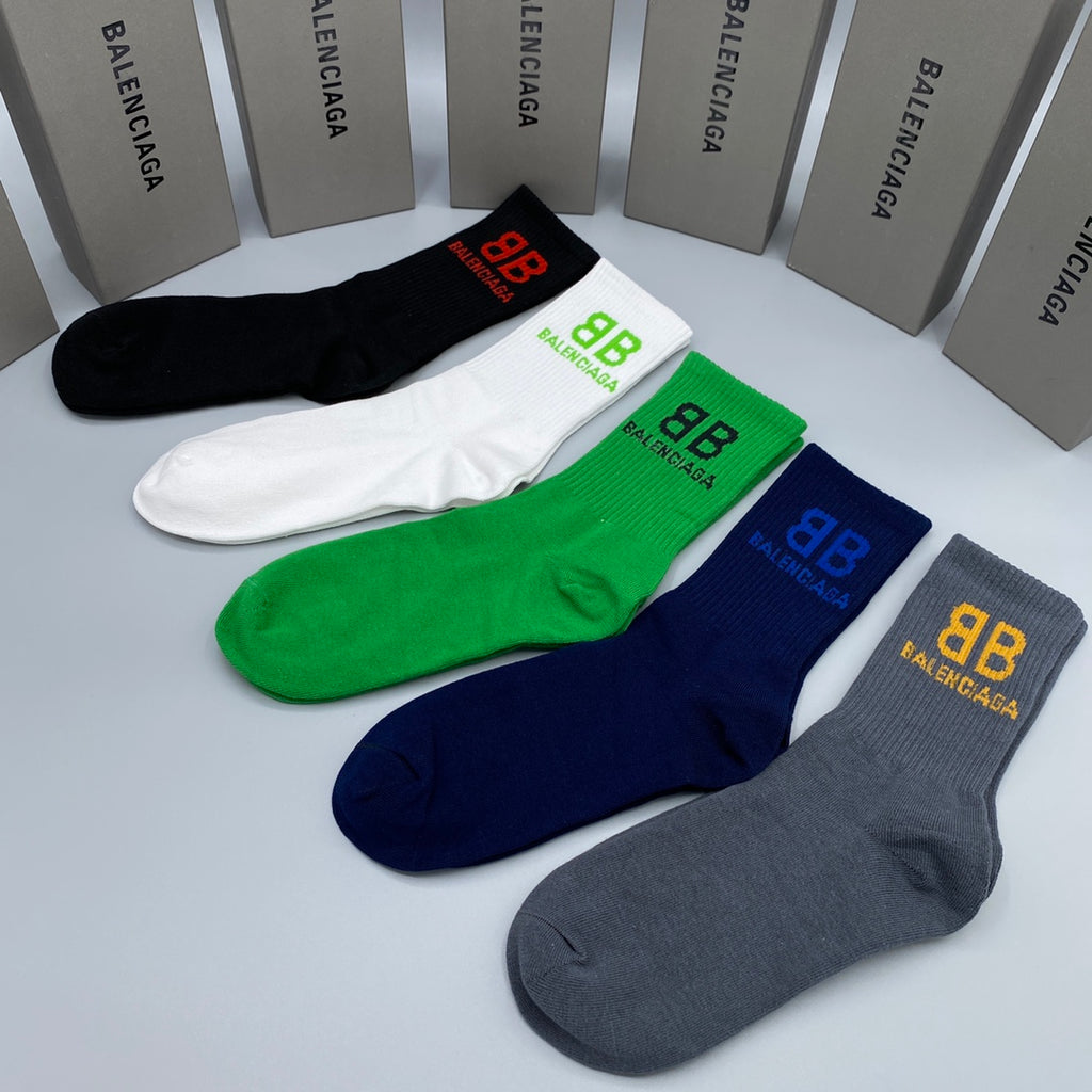 Balenciaga Colourful Bb Graphics Crew Socks - 5-Pair Set