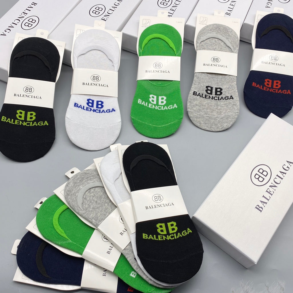 Balenciaga Cotton Visible Colour, Cuff And Emblem Details No-Show Socks - 5-Pair Set