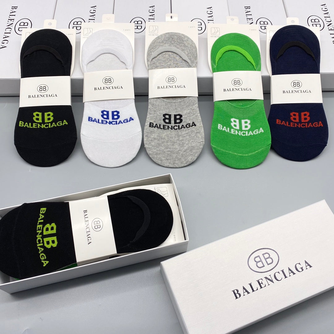 Balenciaga Cotton Visible Colour, Cuff And Emblem Details No-Show Socks - 5-Pair Set