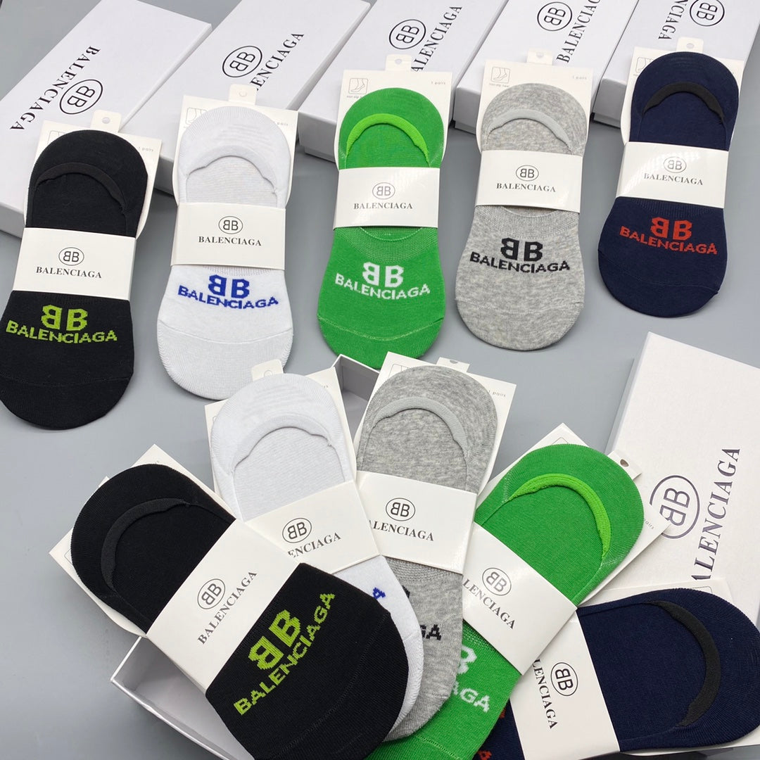 Balenciaga Cotton Visible Colour, Cuff And Emblem Details No-Show Socks - 5-Pair Set