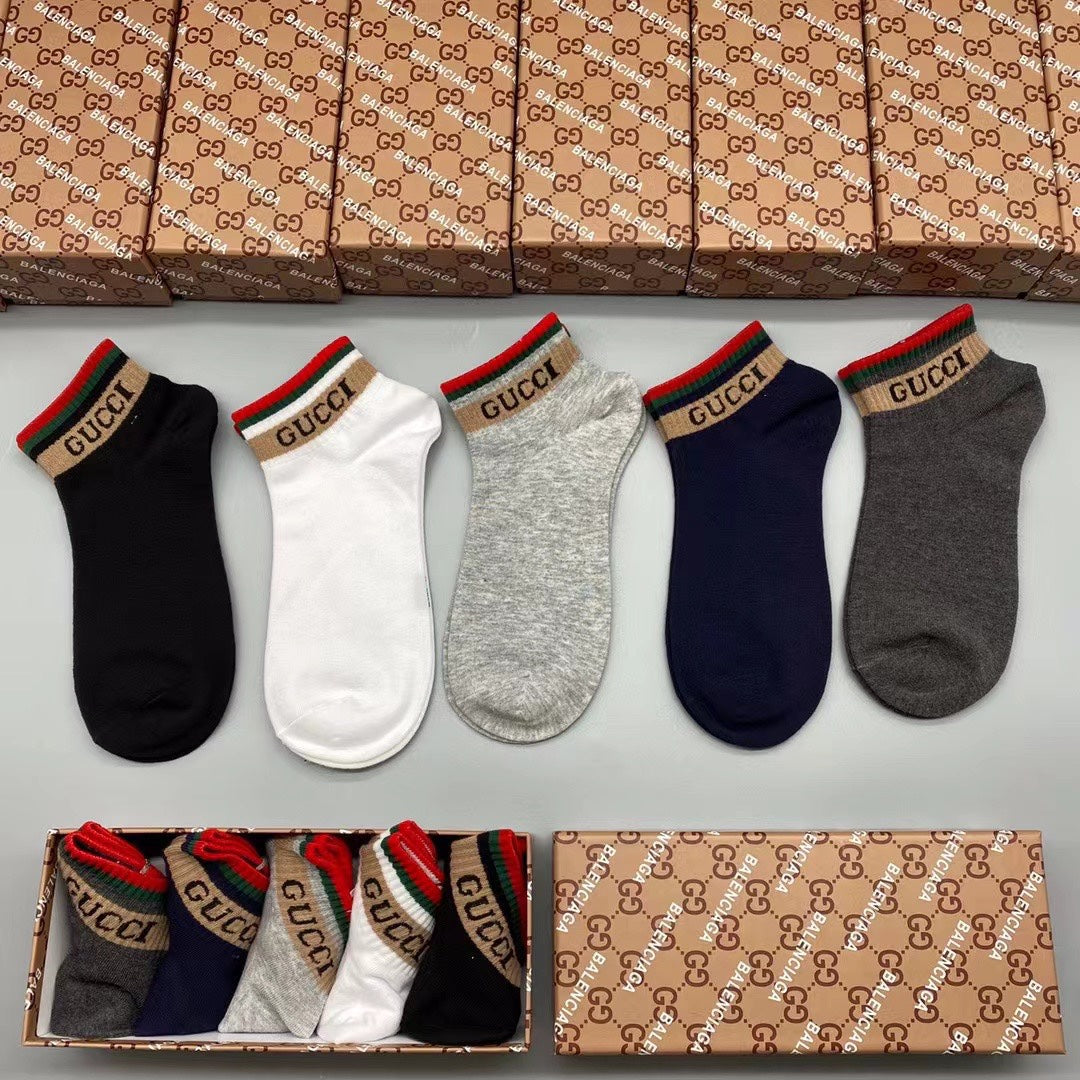 Gucci Red-Green Cuff Crew Socks - Box of 5 Pairs