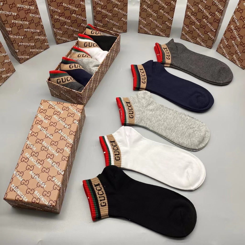 Gucci Red-Green Cuff Crew Socks - Box of 5 Pairs