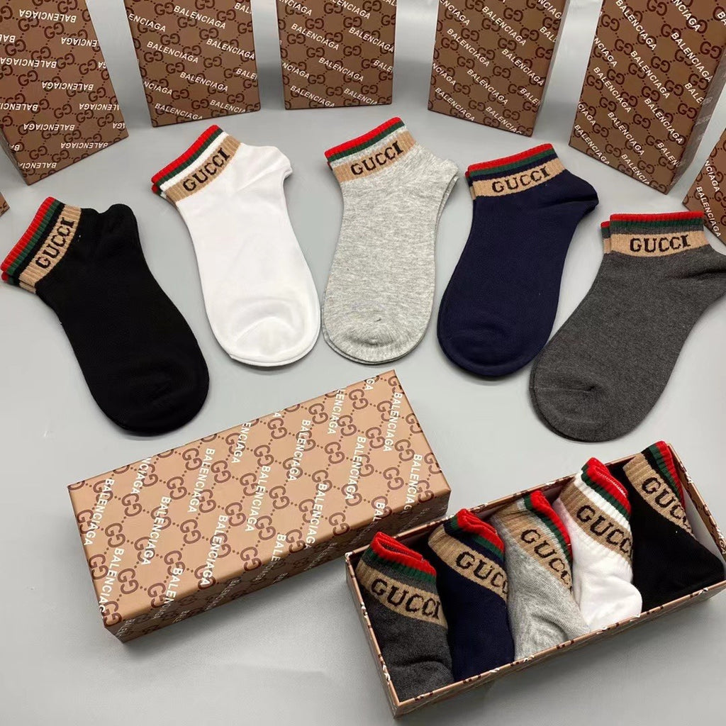 Gucci Red-Green Cuff Crew Socks - Box of 5 Pairs