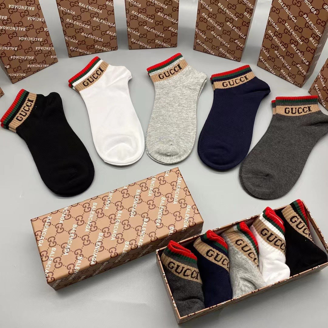 Gucci Red-Green Cuff Crew Socks - Box of 5 Pairs