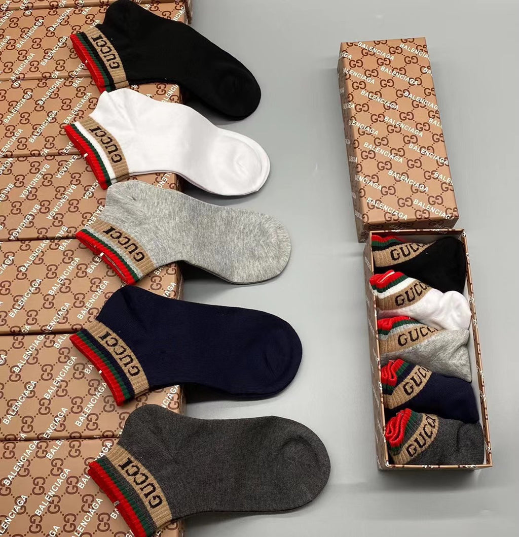 Gucci Red-Green Cuff Crew Socks - Box of 5 Pairs
