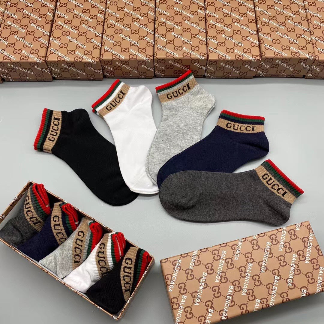 Gucci Red-Green Cuff Crew Socks - Box of 5 Pairs