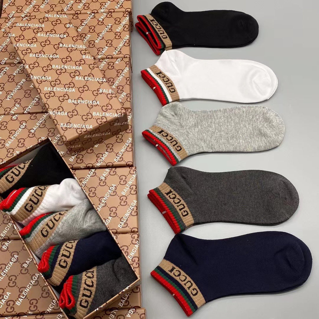 Gucci Red-Green Cuff Crew Socks - Box of 5 Pairs