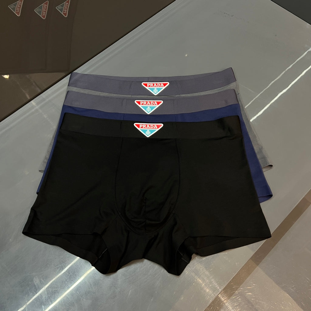 Prada Cotton blend Visible Colour, Waistband And Emblem Details Men's Boxer Briefs - 3-Piece Box