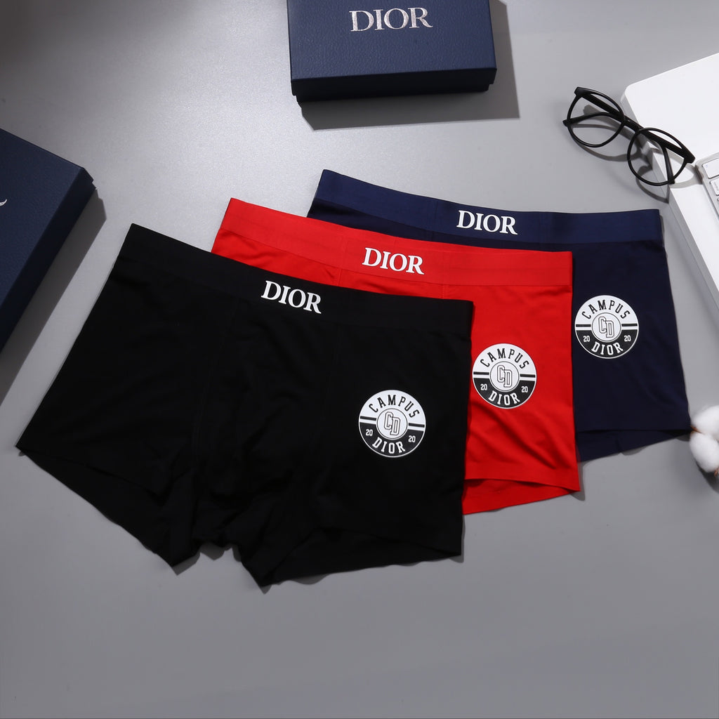Dior Visible Waistband, Colour And Emblem Details Men's Boxer Briefs - 3-Piece Box