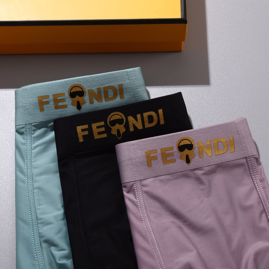 Fendi Gold-Tone Wordmark Details Men's Boxer Briefs - 3-Piece Box