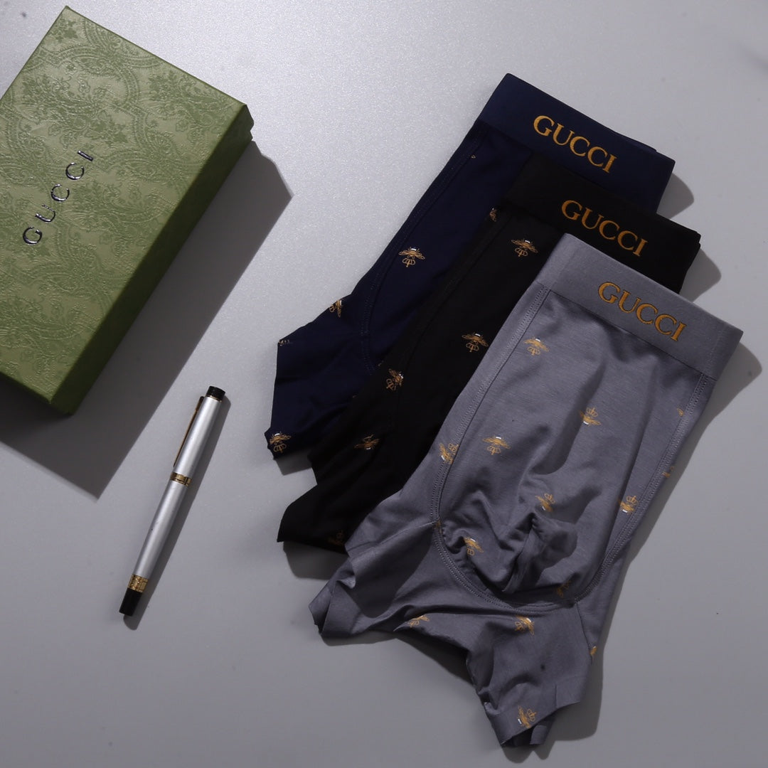 Gucci Small Gold-Tone Emblem Details Men's Boxer Briefs - 3-Piece Box