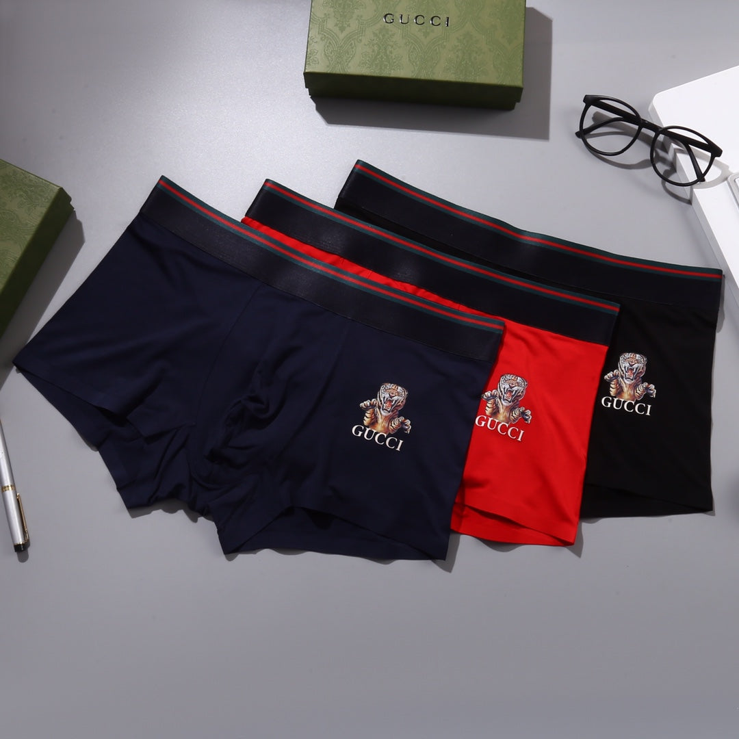 Gucci Visible Colour, Waistband And Emblem Details Men's Boxer Briefs - 3-Piece Box