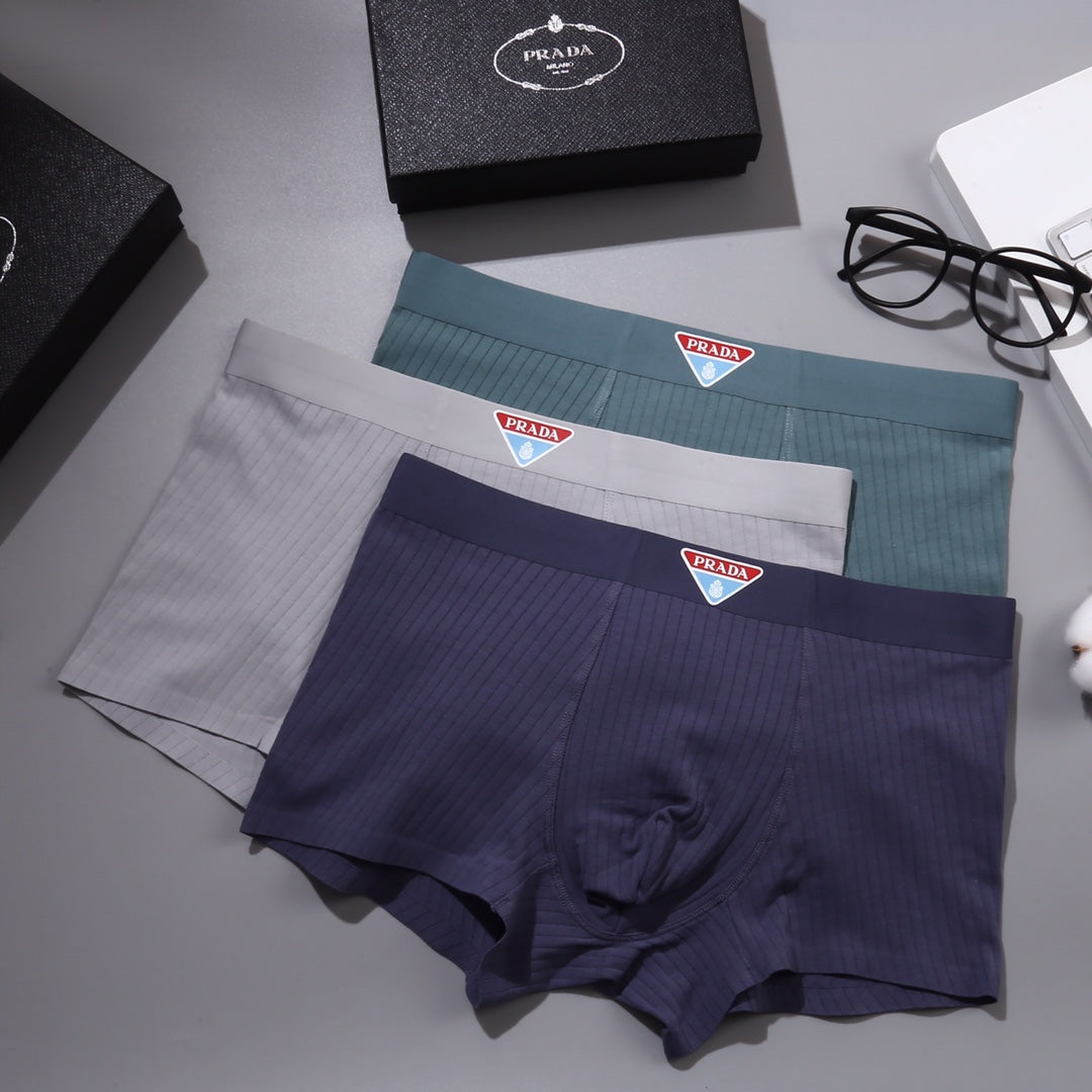 Prada Visible Waistband, Colour And Emblem Details Men's Boxer Briefs - 3-Piece Box