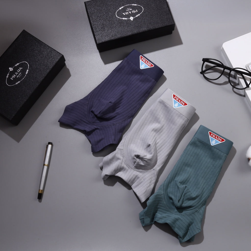 Prada Visible Branded Waistband Or Emblem Details Men's Boxer Briefs - 3-Piece Box