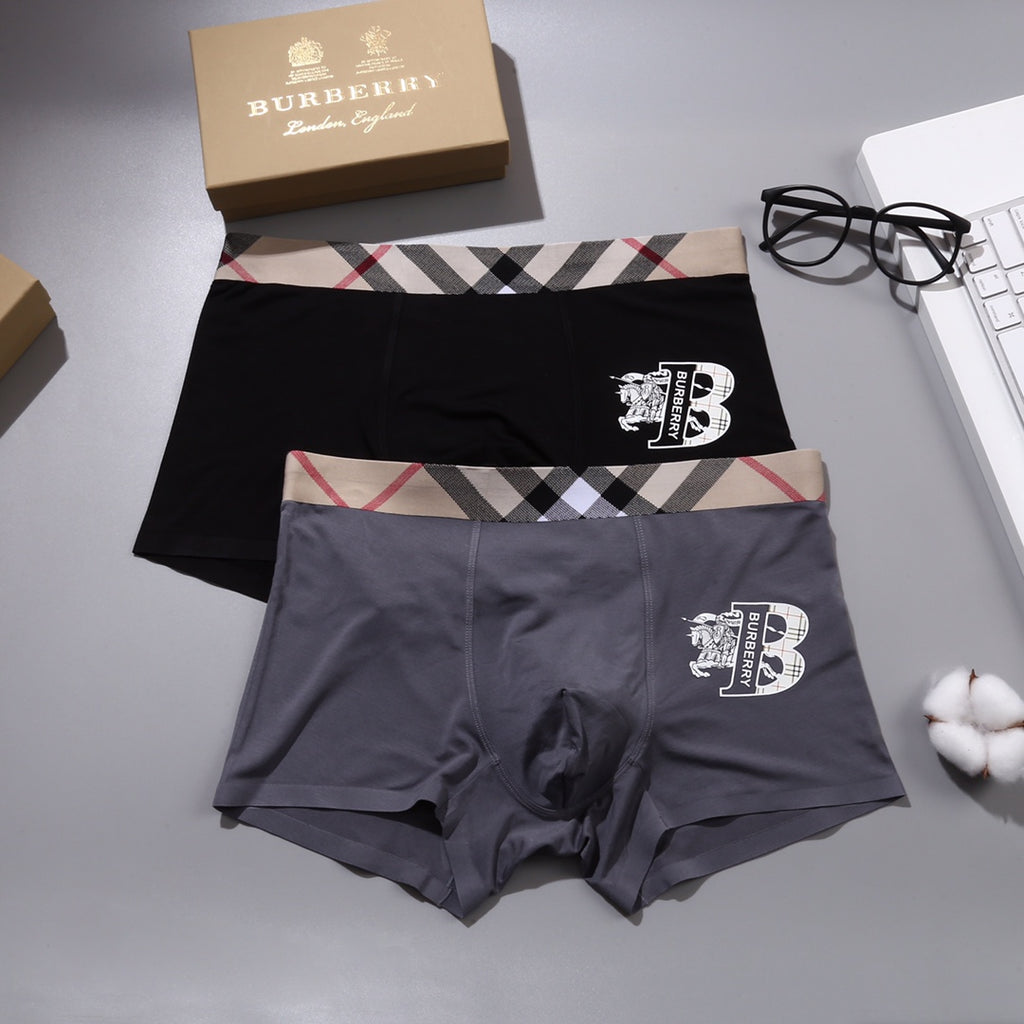 Burberry Check Waistbands And Large Initial Graphics Men's Boxer Briefs - 3-Piece Box