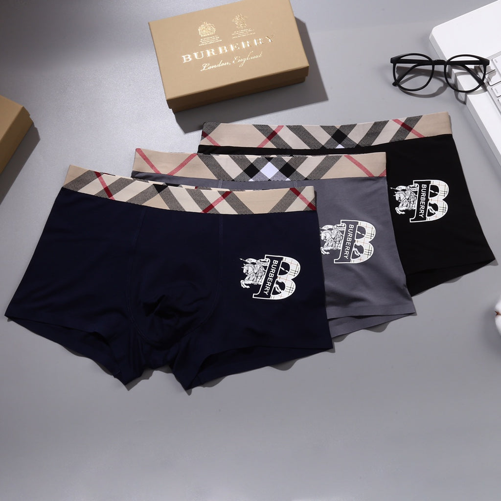 Burberry Check Waistbands And Shield Graphics Men's Boxer Briefs - 3-Piece Box