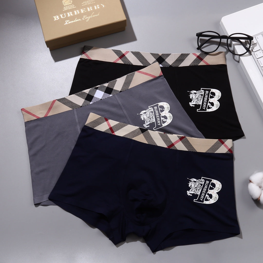 Burberry Visible Waistband, Colour And Emblem Details Men's Boxer Briefs - 3-Piece Box