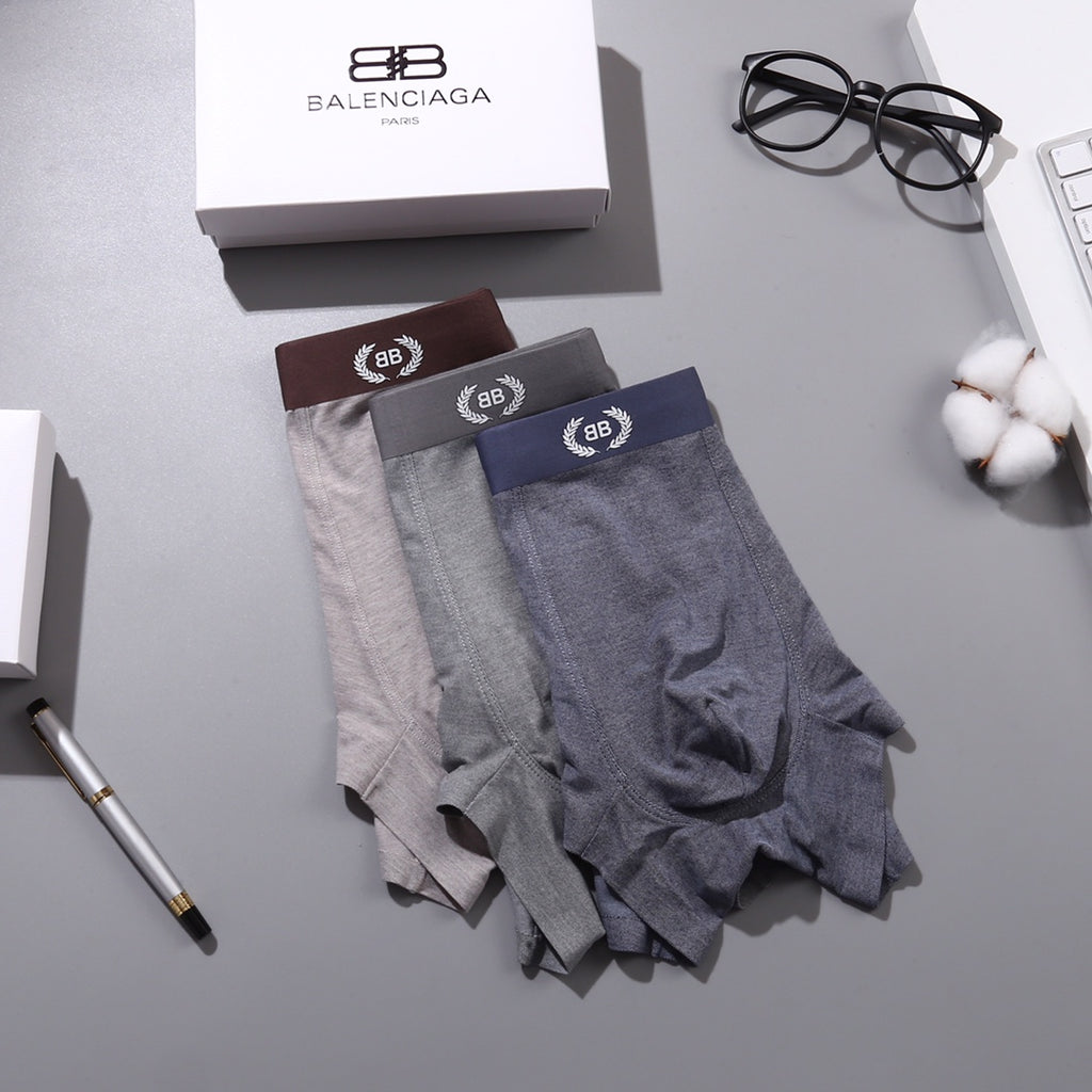 Balenciaga Visible Colour, Waistband And Emblem Details Men's Boxer Briefs - 3-Piece Box