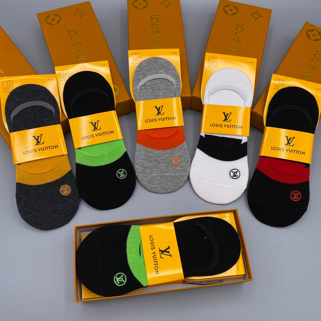 Louis Vuitton Visible Logo, Stripe Or Motif Details No-Show Socks - 5-Pair Set