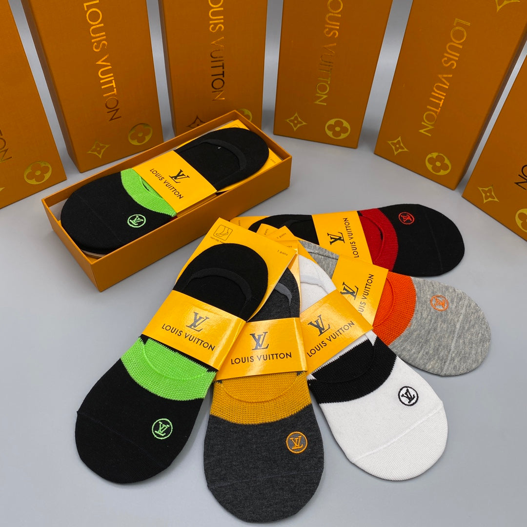 Louis Vuitton Visible Logo, Stripe Or Motif Details No-Show Socks - 5-Pair Set