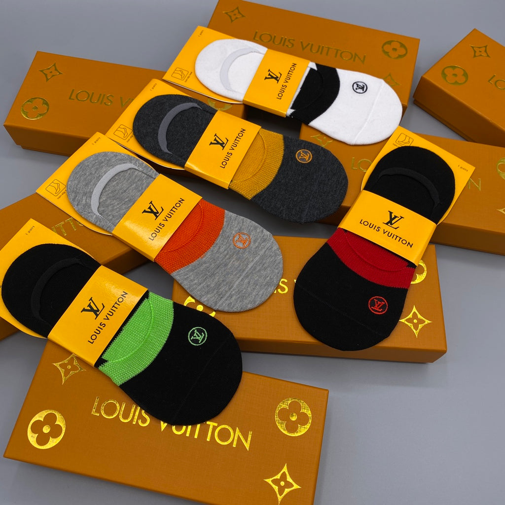 Louis Vuitton Visible Logo, Stripe Or Motif Details No-Show Socks - 5-Pair Set