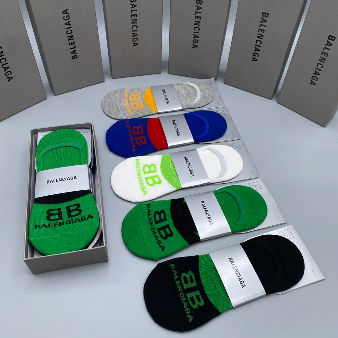 Balenciaga Cotton Visible Cuff, Colour And Emblem Details No-Show Socks - 5-Pair Set