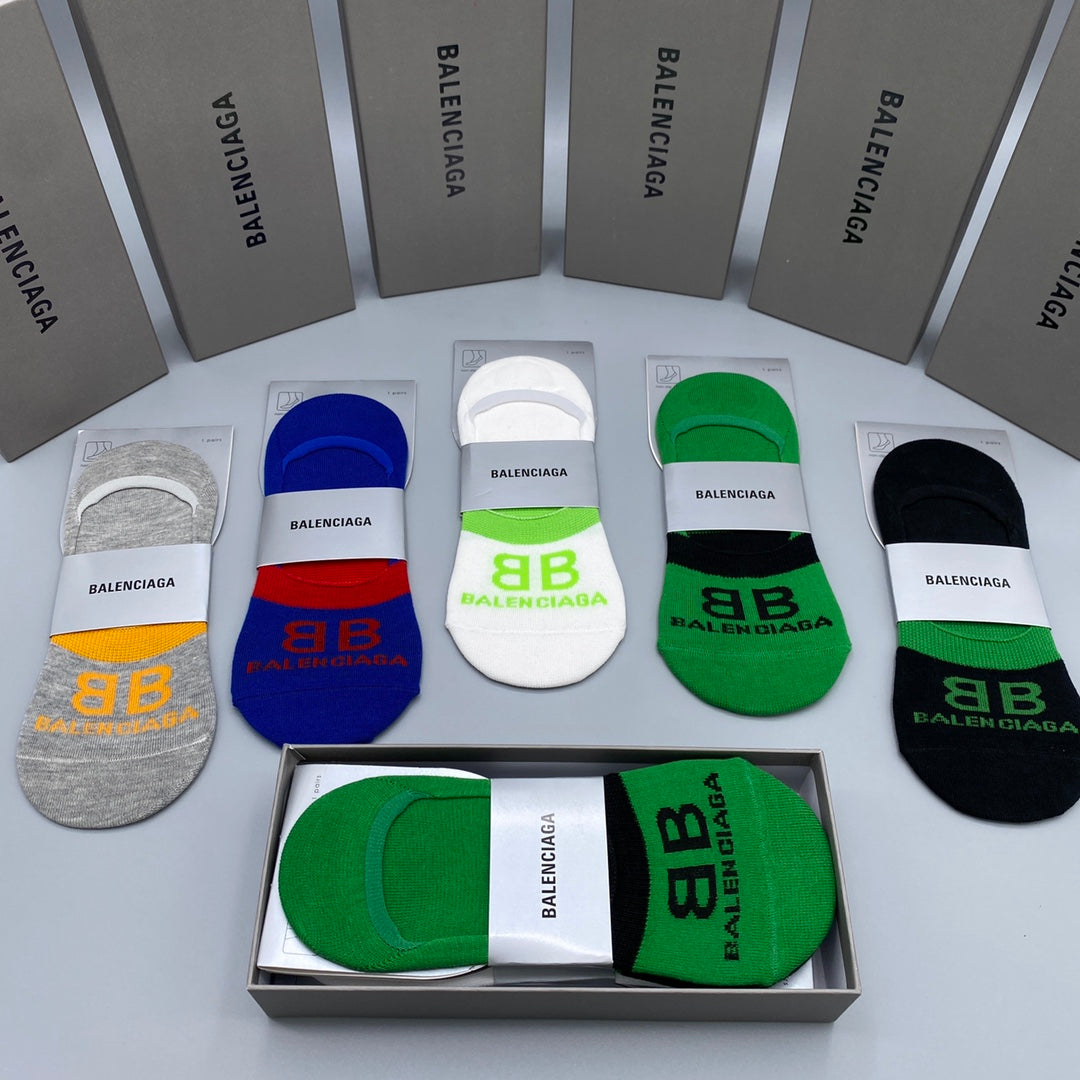 Balenciaga Cotton Visible Colour, Cuff And Emblem Details No-Show Socks - 5-Pair Set