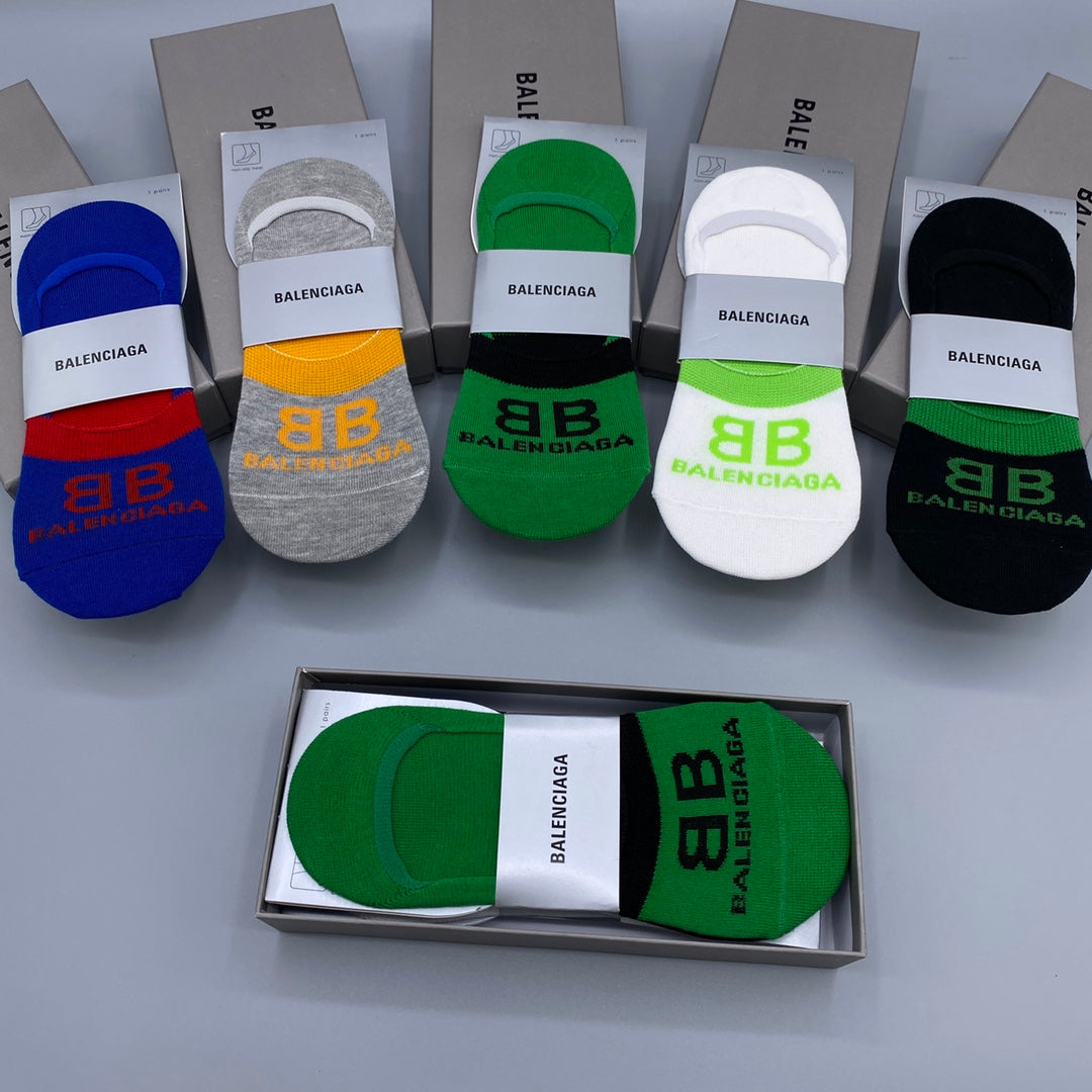 Balenciaga Visible Logo, Stripe Or Motif Details No-Show Socks - 5-Pair Set