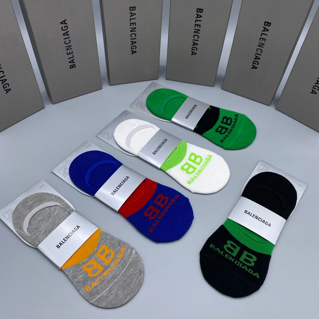 Balenciaga Cotton Visible Colour, Cuff And Emblem Details No-Show Socks - 5-Pair Set