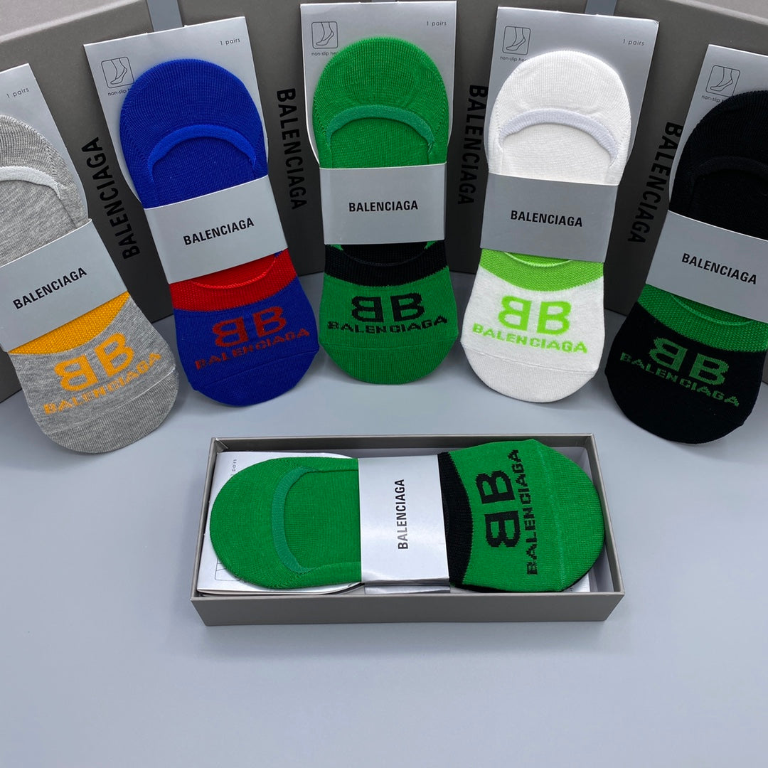 Balenciaga Cotton Visible Cuff, Colour And Emblem Details No-Show Socks - 5-Pair Set