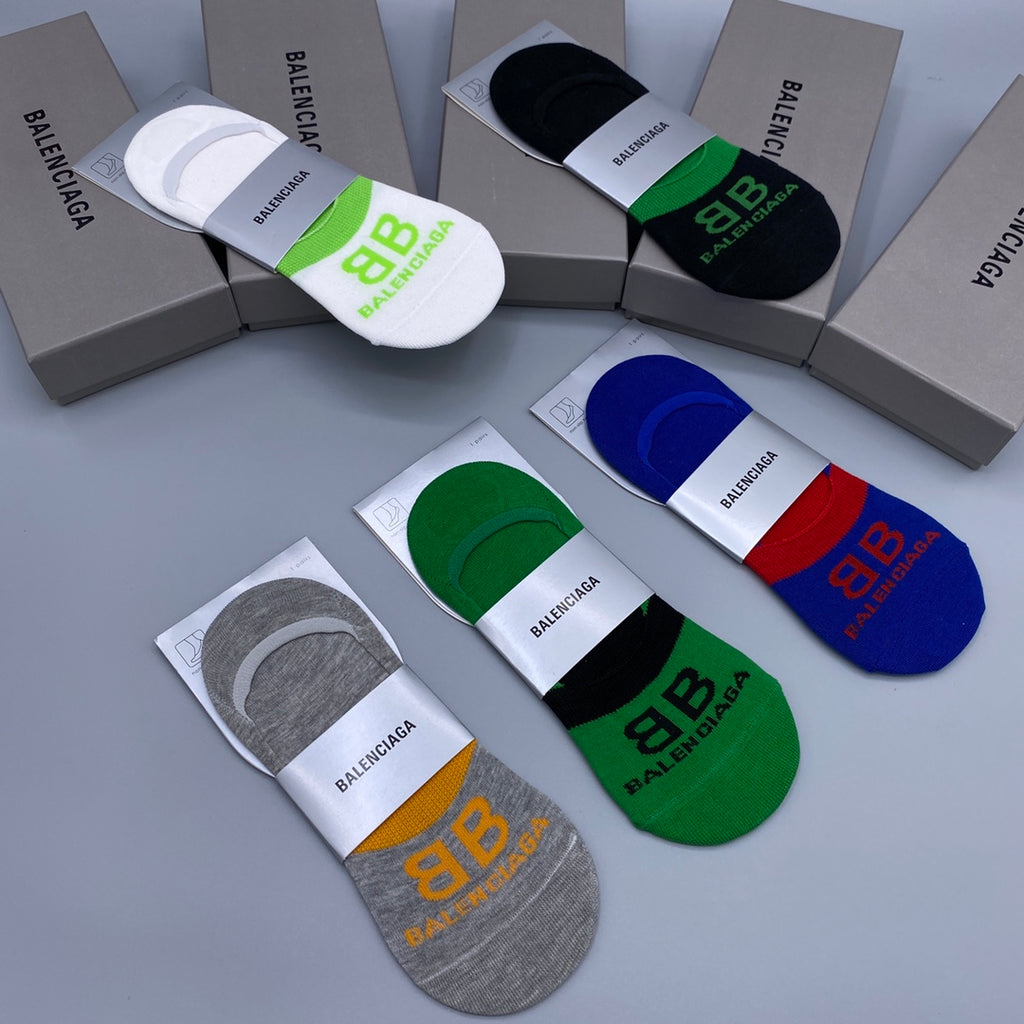 Balenciaga Cotton Visible Colour, Cuff And Emblem Details No-Show Socks - 5-Pair Set
