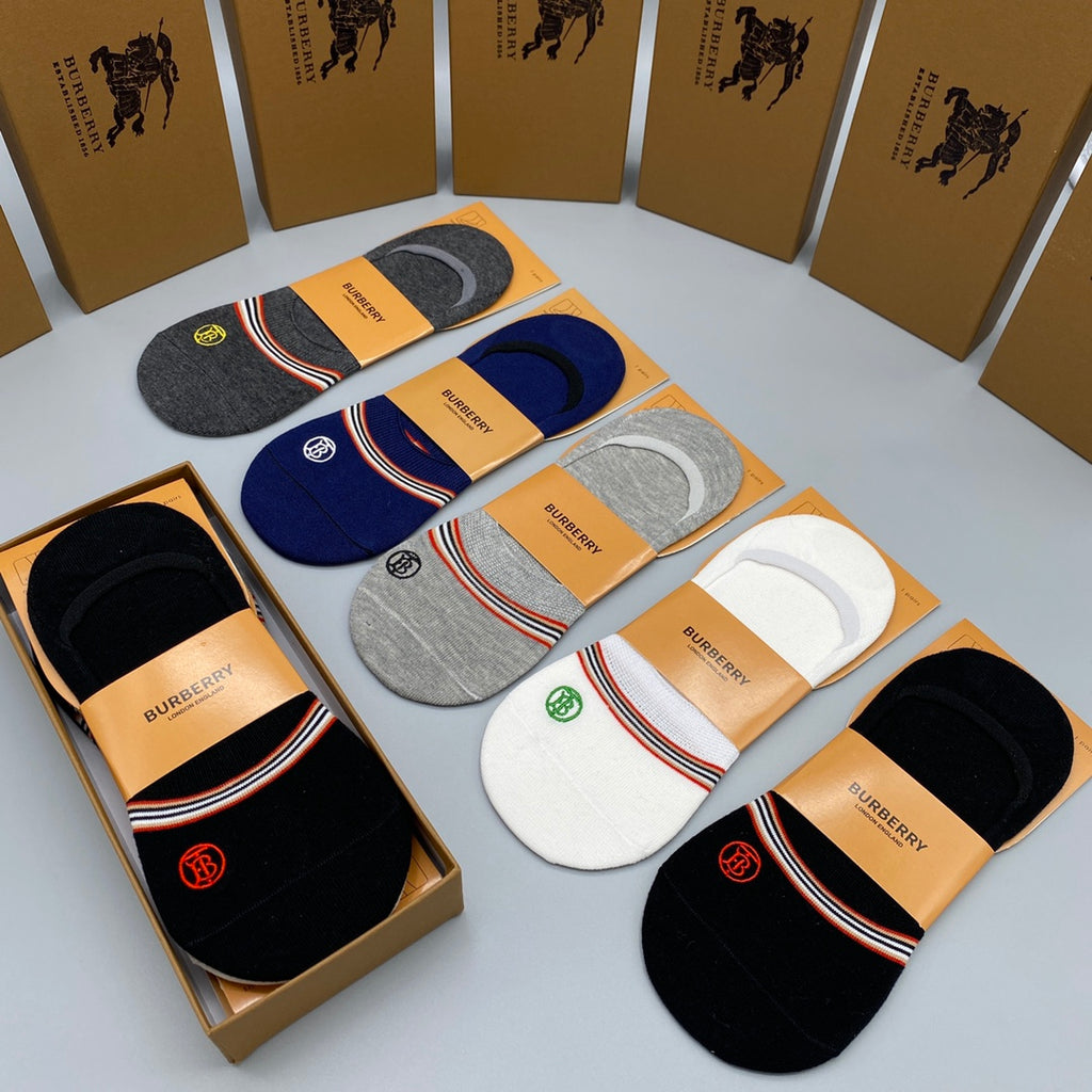Burberry Visible Colour, Cuff And Emblem Details No-Show Socks - 5-Pair Set