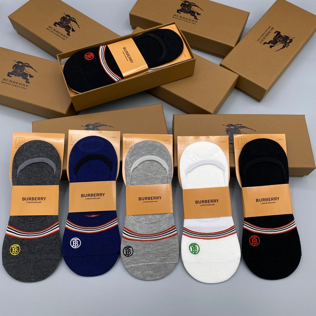 Burberry Clean Wordmark Details No-Show Socks - 5-Pair Set
